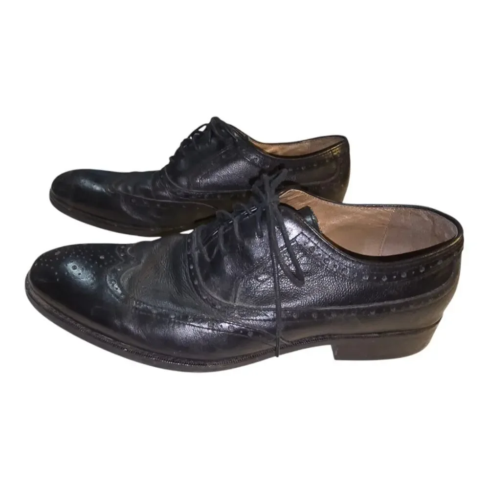 Johnston Murphy Wingtip Oxford Dress Shoes‎ Black Leather Brogue Lace Up 9.5 Men